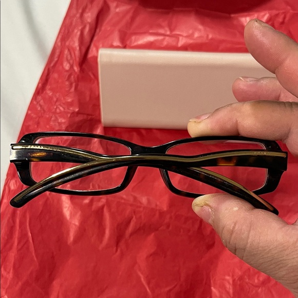 Prada Black Rectangular Women's Glasses with Gold Temples - Picture 9 of 16